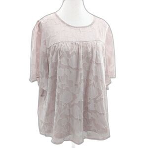 Baby Pink Floral Lace Coquette Cottage Babydoll Flowy Sleeve Blouse Size Large